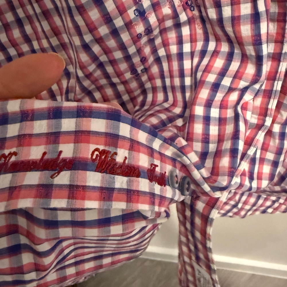 Robert Graham Dress Shirt Medium Classic Fit Red White Gingham Check Paisley - Picture 3 of 11